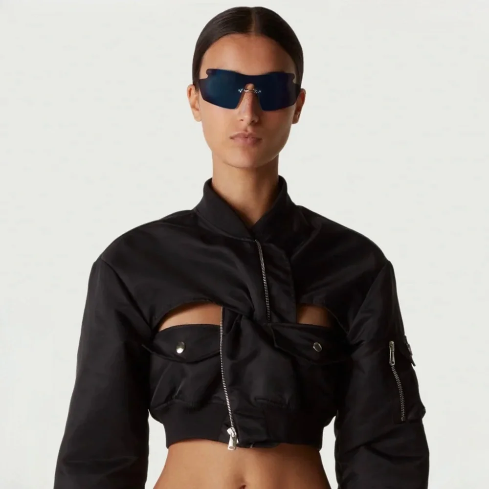 Coperni Cut-Out Cropped Shell Bomber Jacket Black New with Tags US 4 - Picture 3 of 15